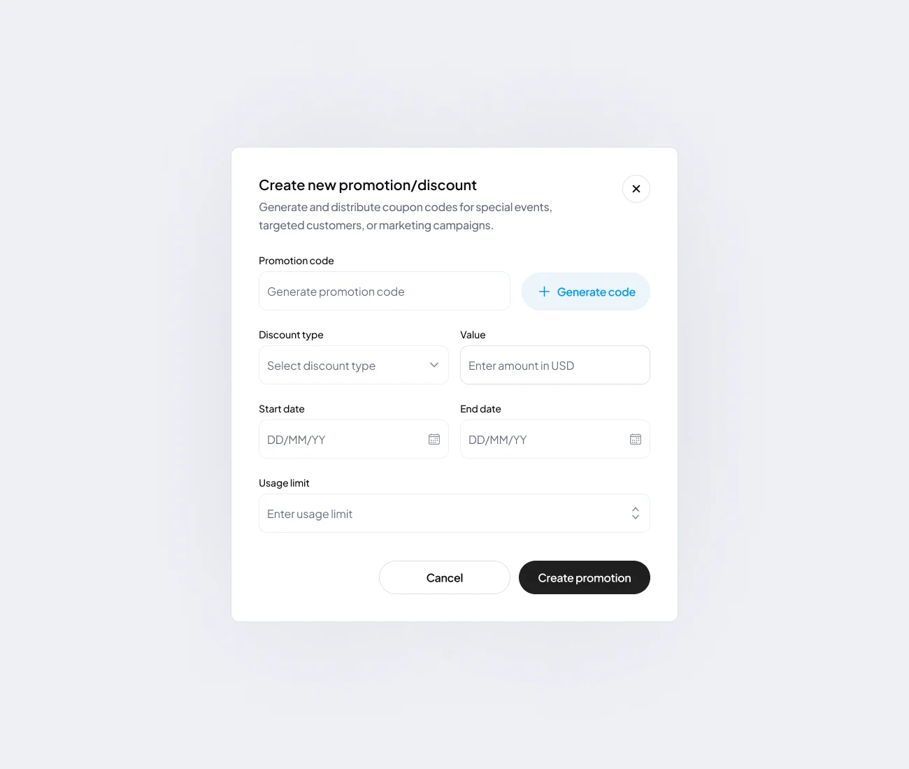 Create Promotion Modal